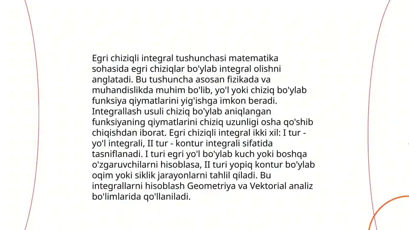 I va II – tur egri chiziqli integrallarni hisoblash 3