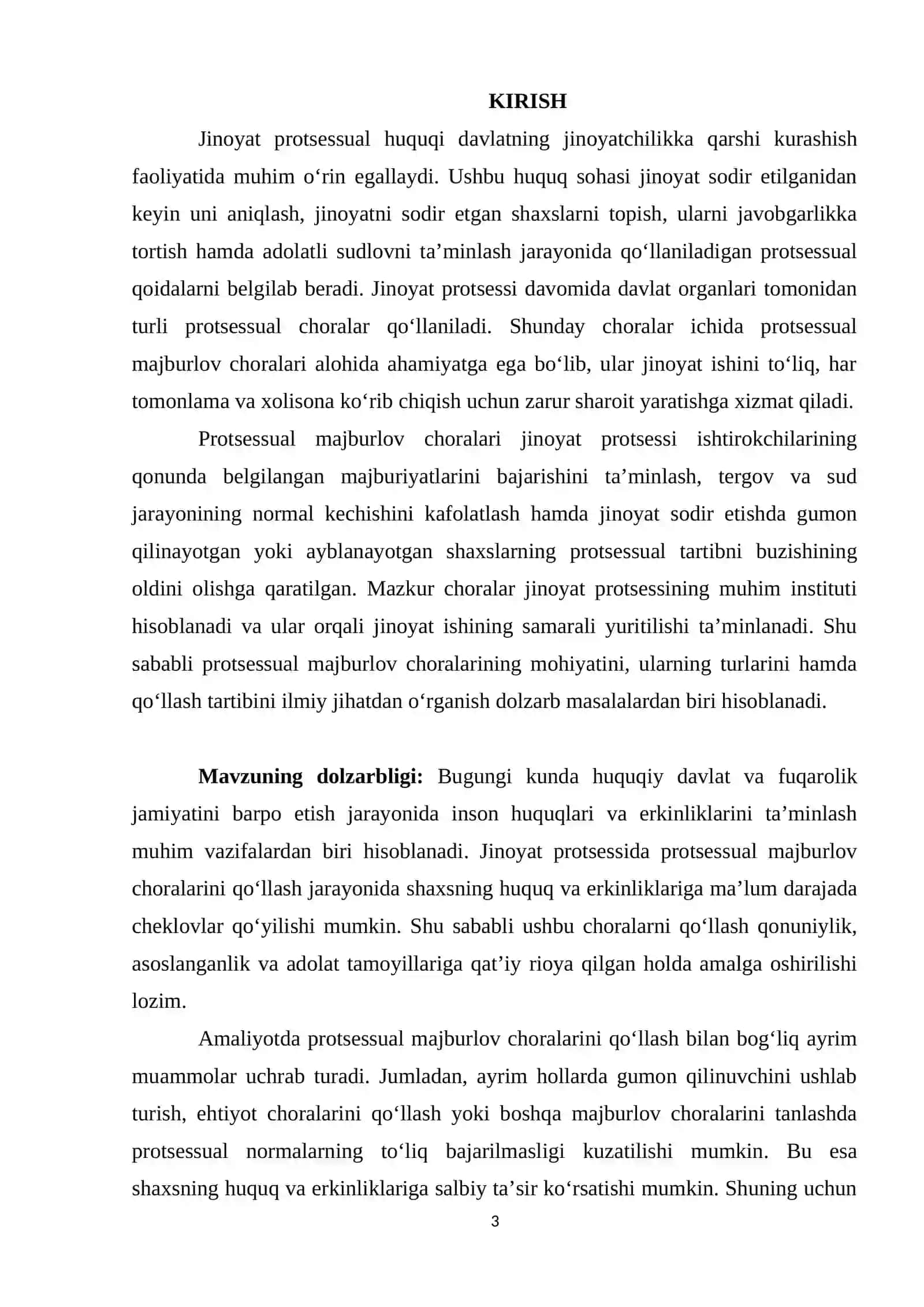 JINOYAT PROTSESSUAL HUQUQI: PROTSESSUAL MAJBURLOV CHORALARI 3