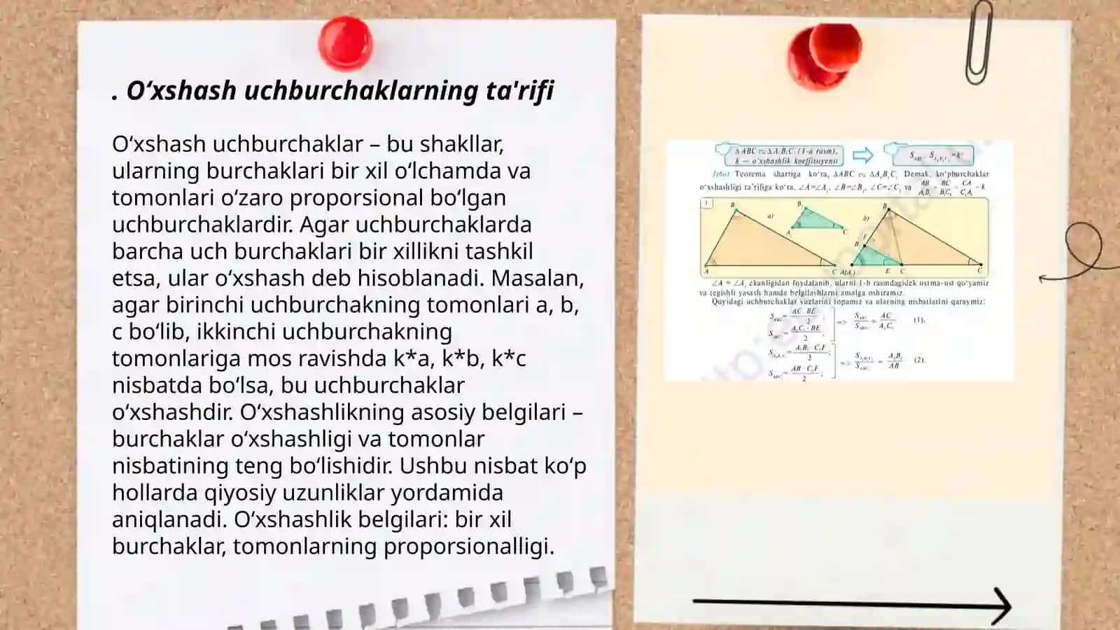 Oʻxshash uchburchaklar va ularning xossalari haqida taqdimot 3