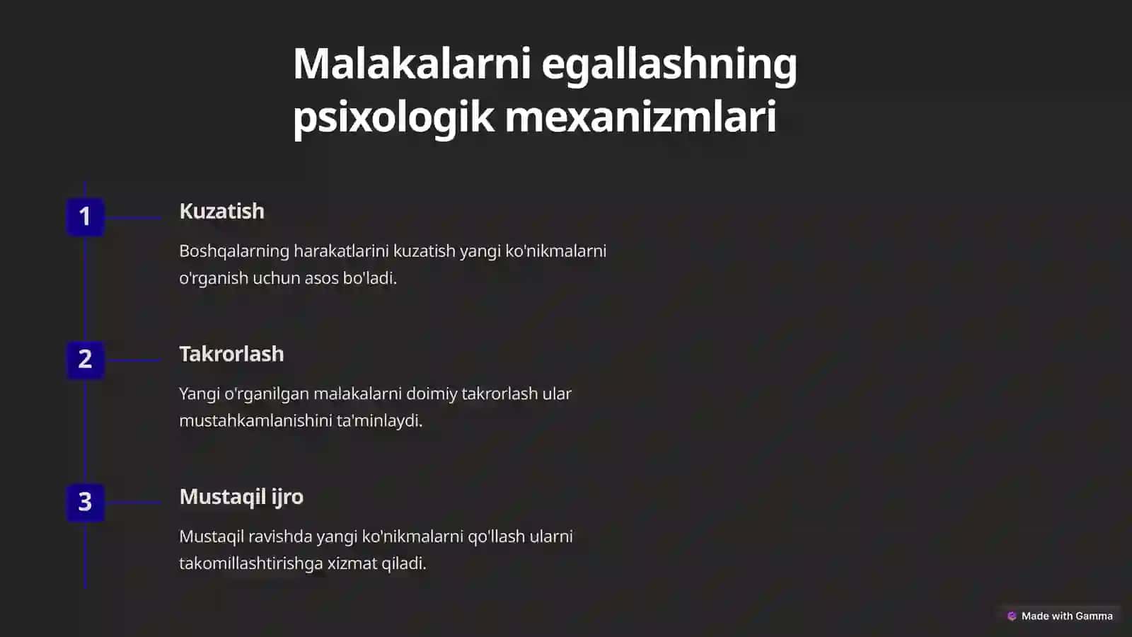 Faoliyatning o'zlashtirilishi va malakalarni egallash 3