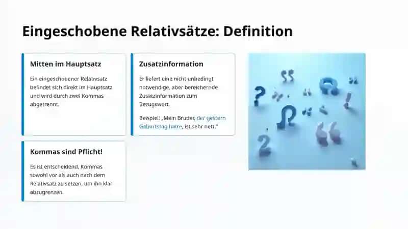 Eingeschobene Relativsätze; Nebensätze mit „obwohl“ 3
