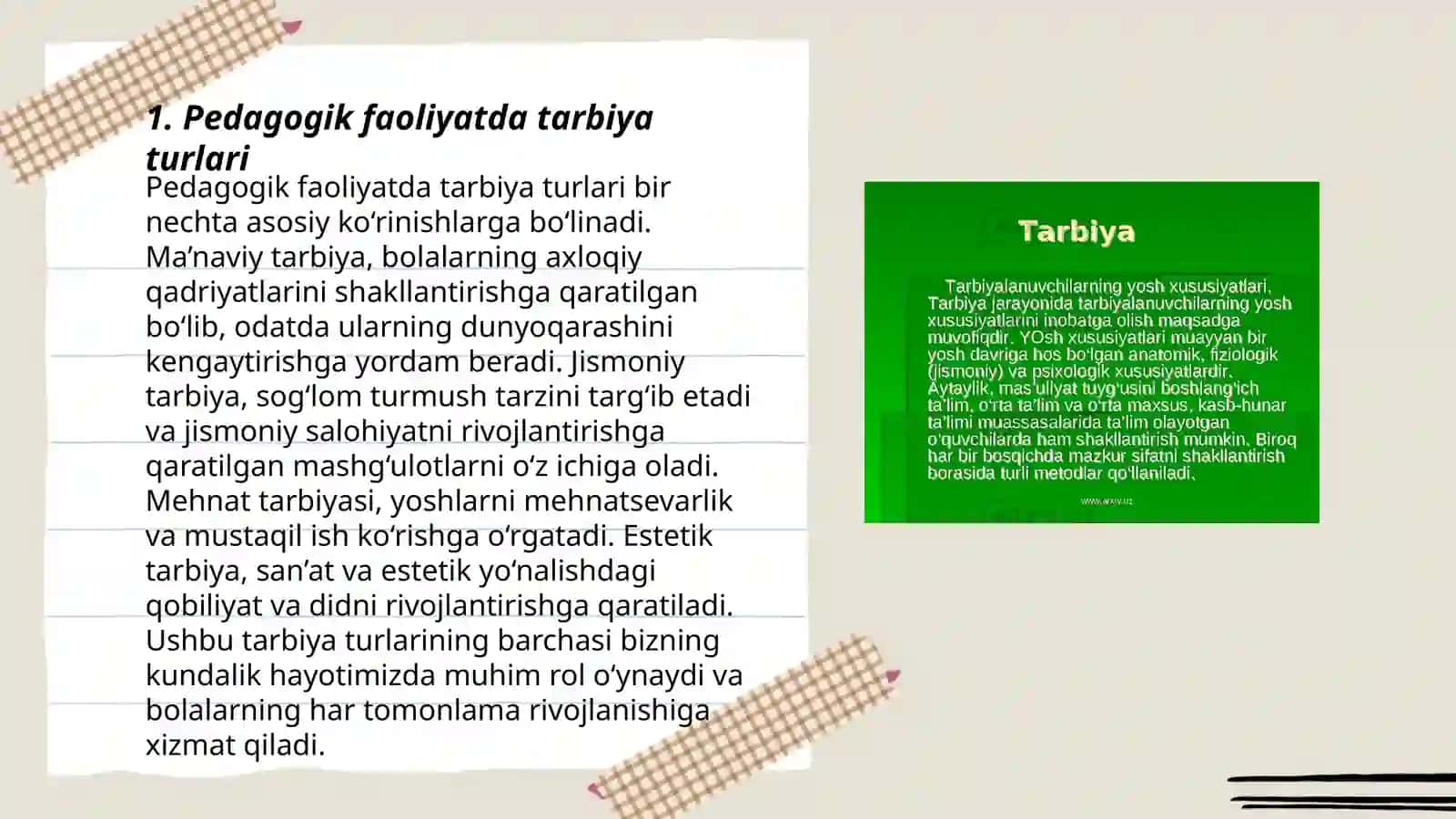 Pedagogik faoliyatda tarbiya turlari va usullaridan foydalanish imkoniyatlari 3