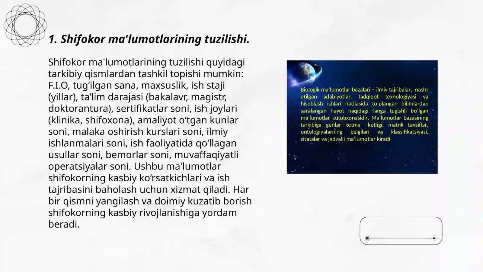 Tibbiyotda maʼlumotlar bazasi loyihalashtirish. Mutaxassis shifokorlarning maʼlumotlar bazasini boshqaruvchi tizimlar 3