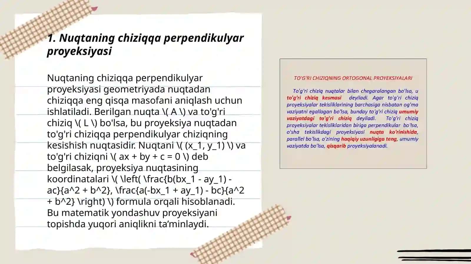 Nuqta togri chiziq va tekislik proyeksiyalari 3