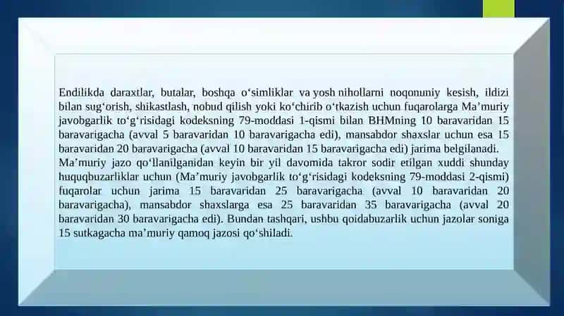 O‘RMON VA O‘SIMLIKLAR BILAN BOG‘LIQ HUQUQBUZARLIKLAR UCHUN MA’MURIY JAVOBGARLIK. 3