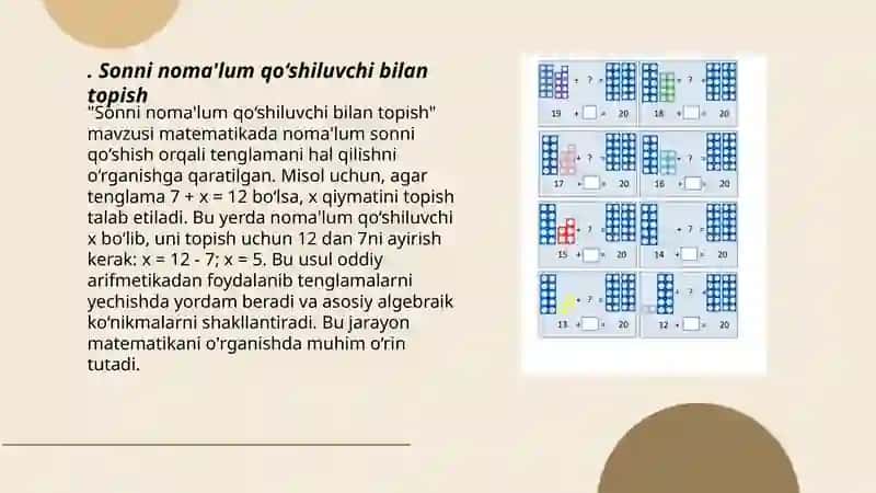 Sonni noma'lum qo‘shiluvchi bilan topish 3