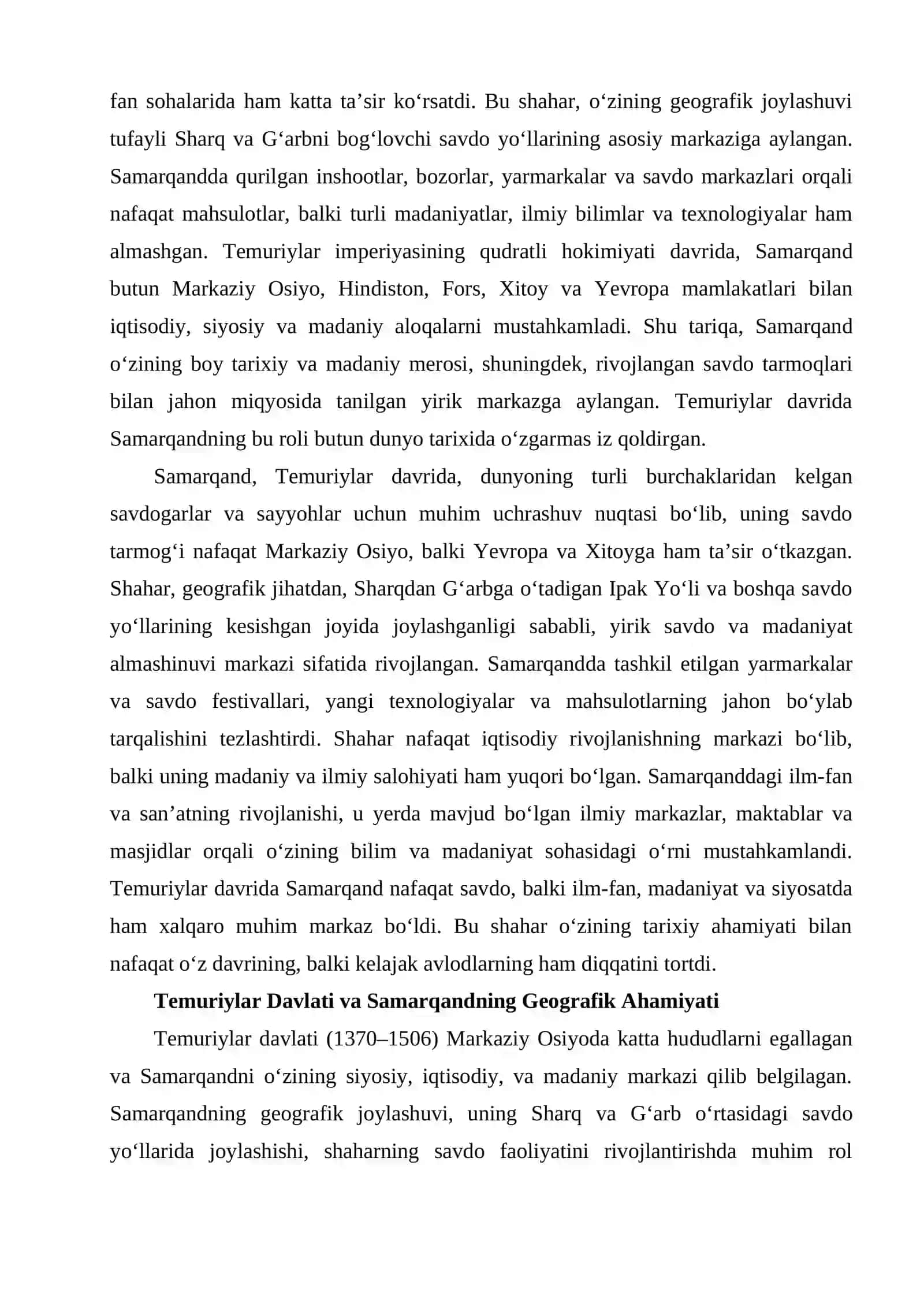 Temuriylar davlatida Samarqand - Jahon savdo markazi 3