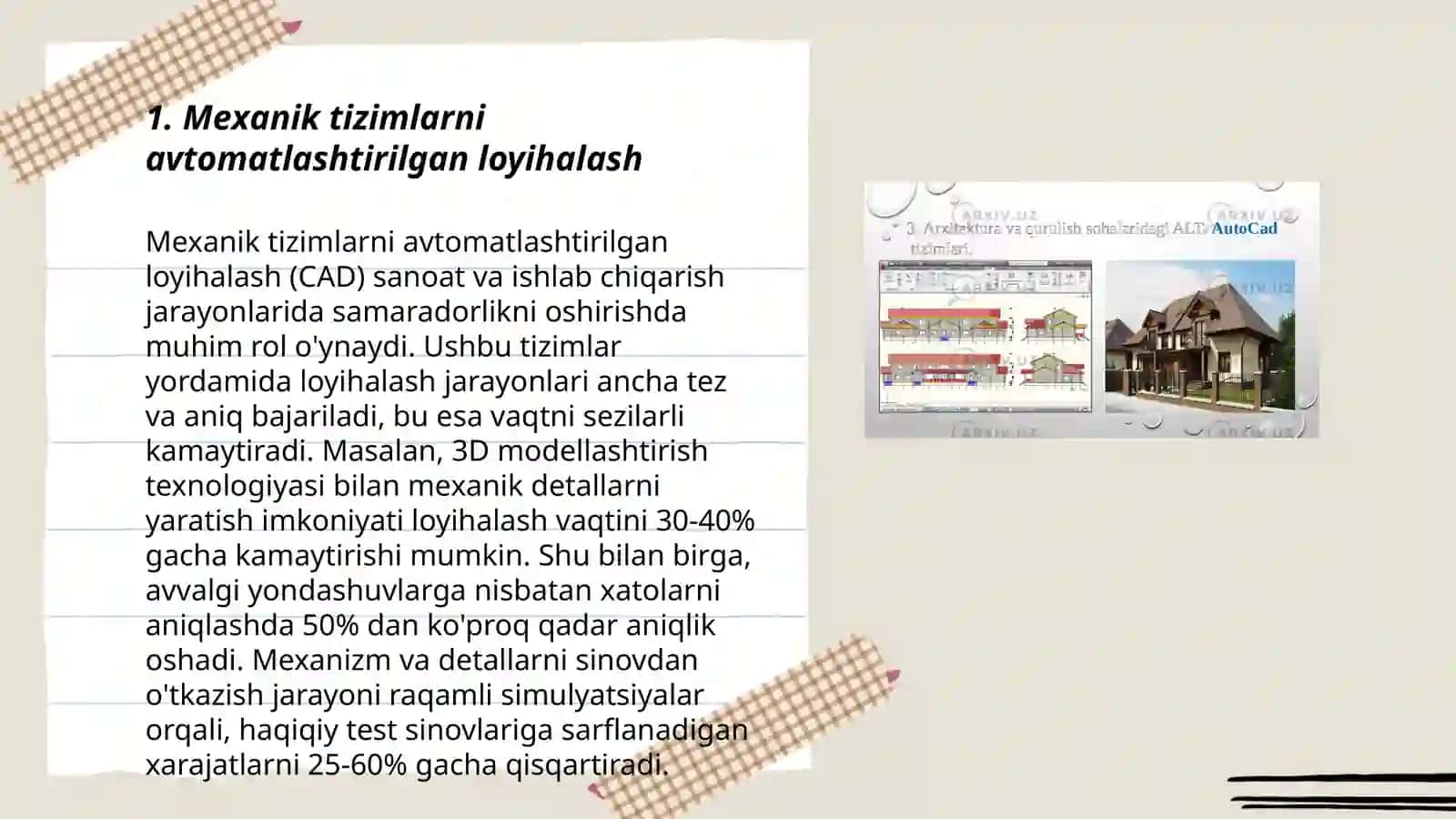 Avtomatlashtirilgan loyihalash tizimlarini mexanika, energetika, elektronika, geologiya, mashinasozlik va boshqa sohalarda qo'llash 3