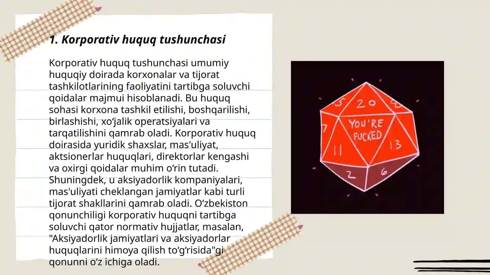 Korporativ huquq tushunchasi predmeti tamoyillari usullari 3