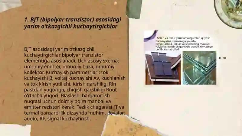 BJT (bipolyar tranzistor) asosidagi yarim oʻtkazgichli kuchaytirgichlar 3