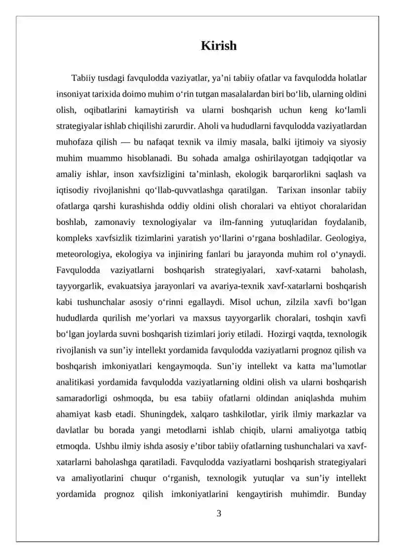 AHOLI VA HUDUDLARNI TABIIY TUSDAGI FAVQULODDA VAZIYATLARDAN MUHOFAZA QILISHNI TASHKIL ETISH 3