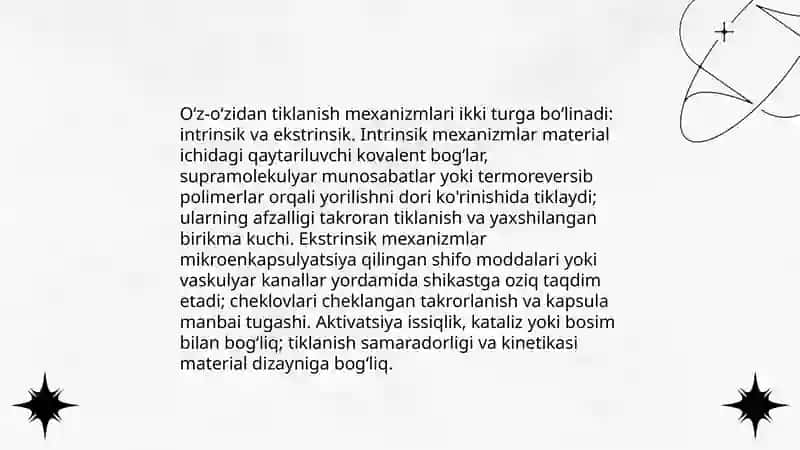 Oʻz-oʻzidan tiklanadigan kompozit materiallar-imkoniyatlari va xususiyatlari 3