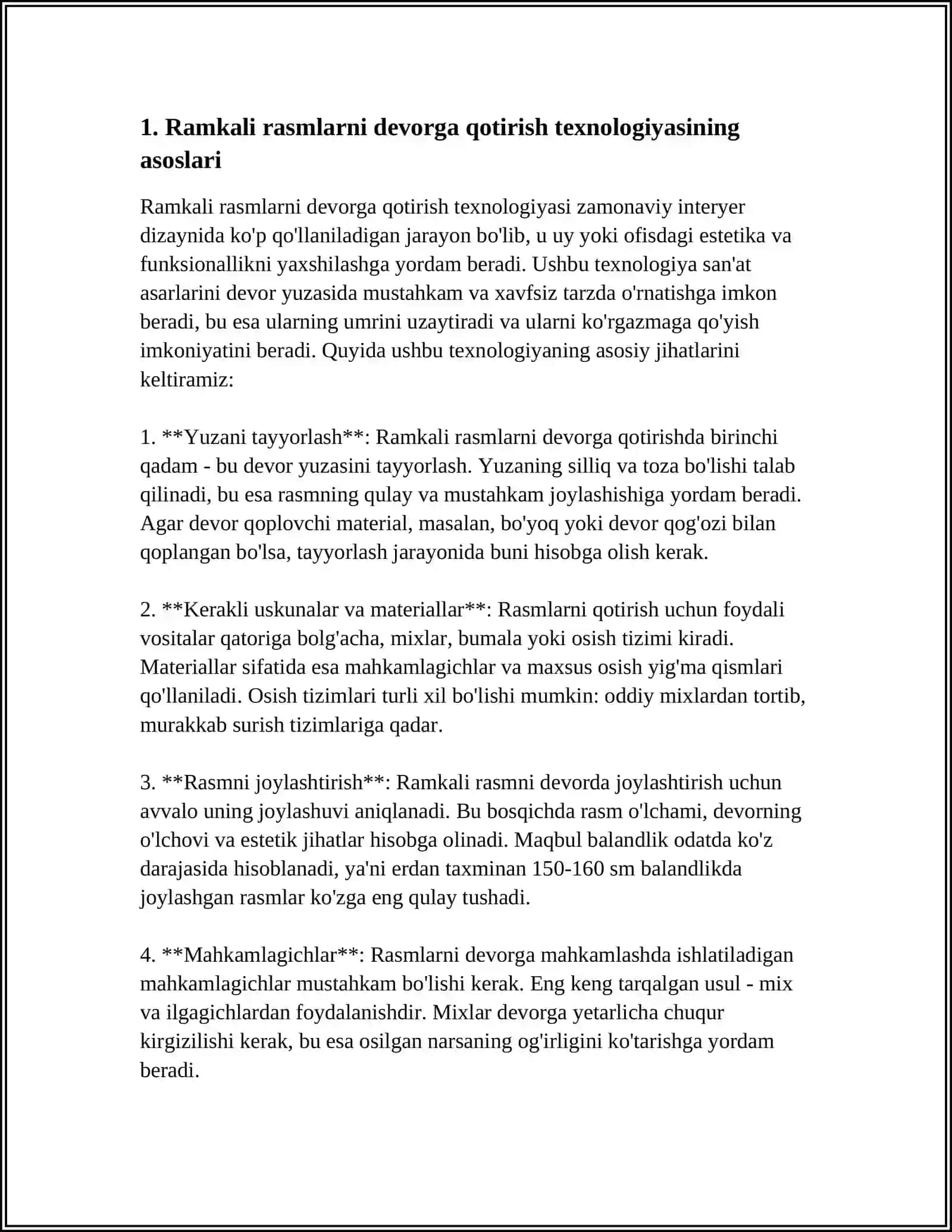 RAMKALI RASMLARNI DEVORGA QOTIRISH TEXNOLOGIYASI 3