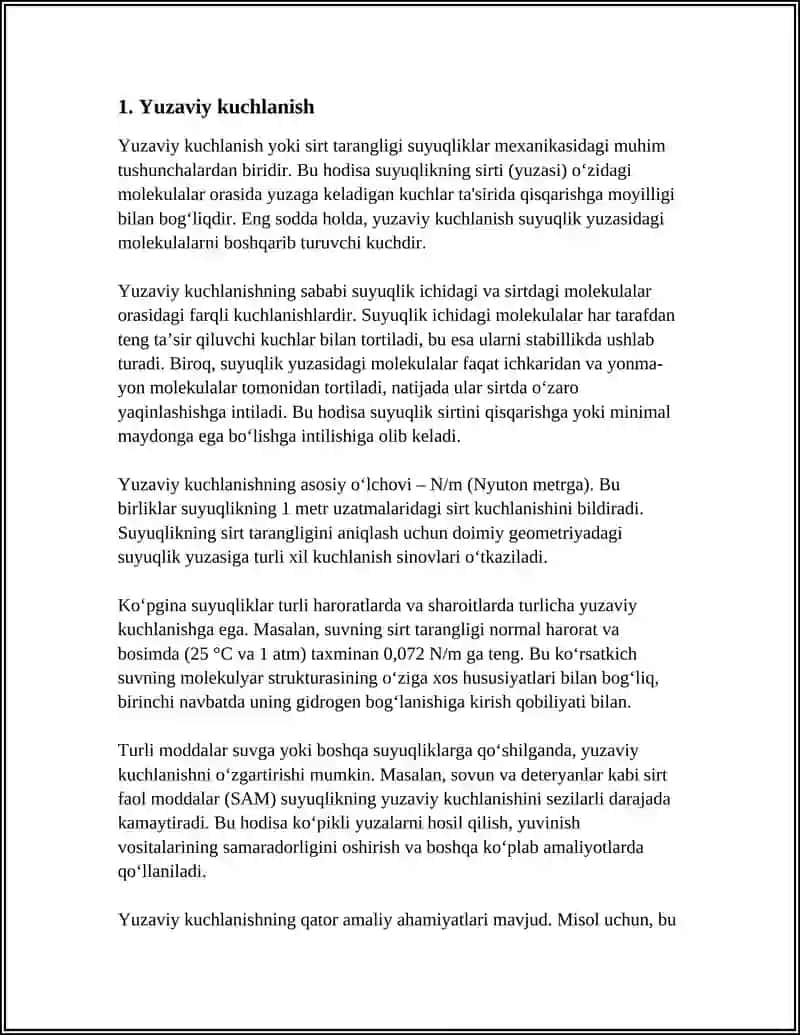 MUSTAQIL ISH Mavzu: SUYUQLIK BILAN QATTIQ JISMNING YONDASHISH CHEGARASIDA BOʻLADIGAN HODISALAR 3