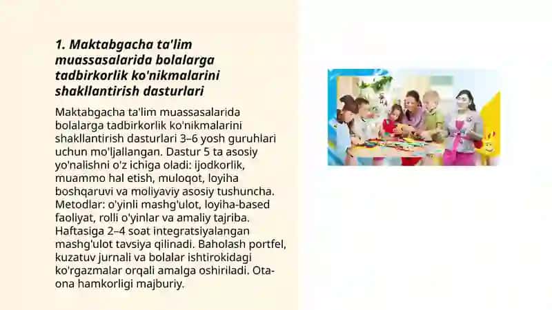 Maktabgacha ta'lim tashkilotlarida tadbirkorlik faoliyatini shakllantirish 3