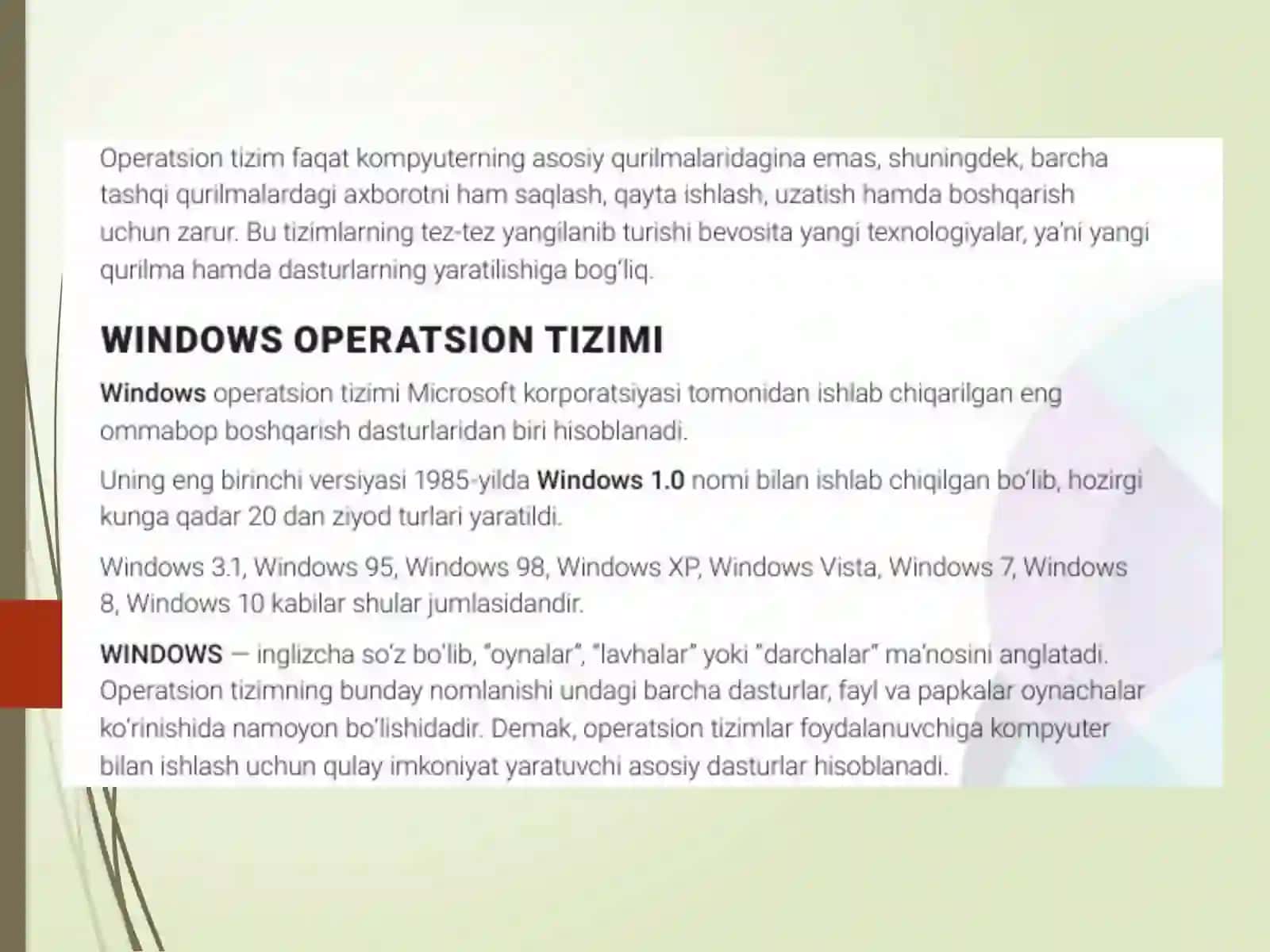 Windows operatsion tizimida ishlash asoslari 3
