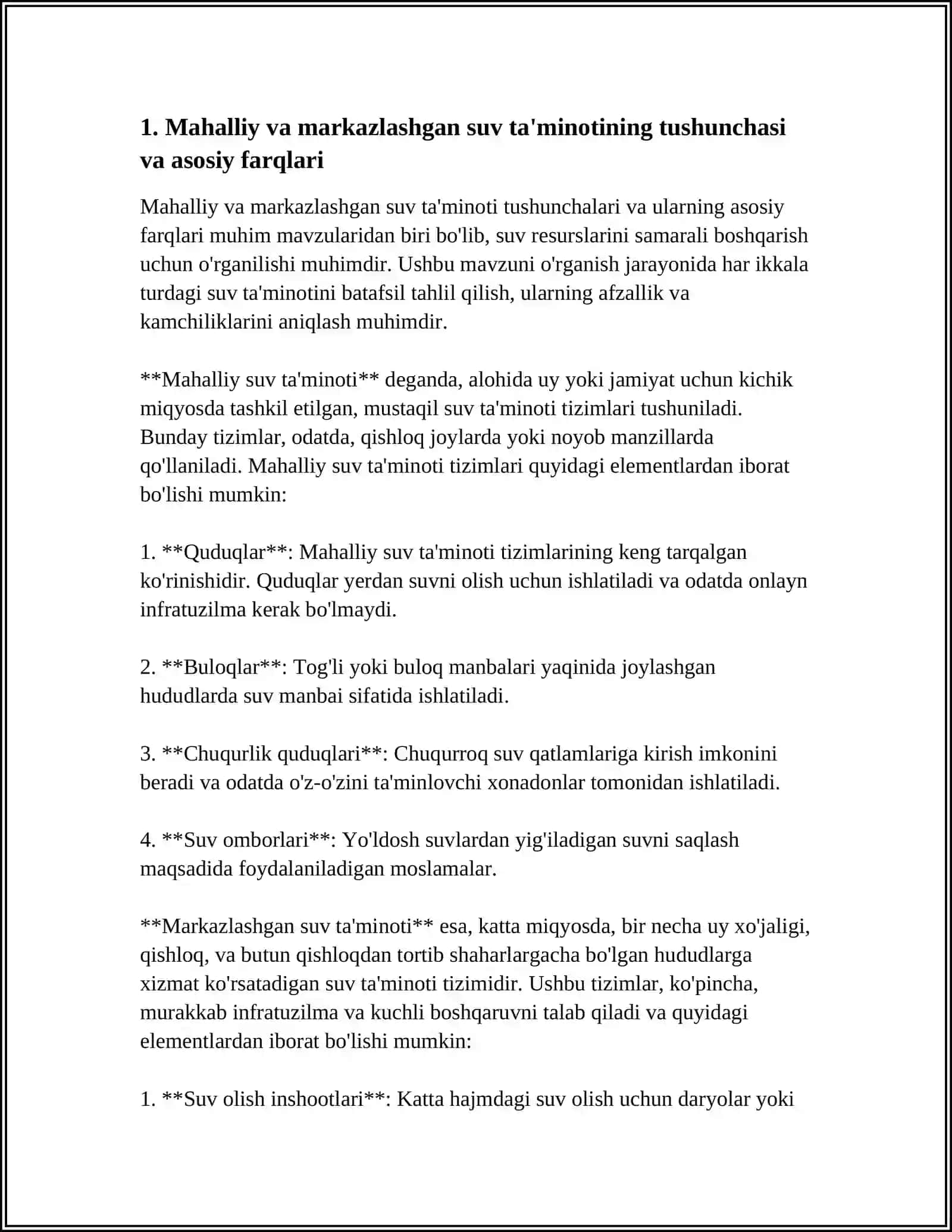 MAHALLIY VA MARKAZLASHGAN SUV TA'MINOTI HAQIDA TUSHUNCHA,ULARNING GIGIYENIK AHAMIYATI 3