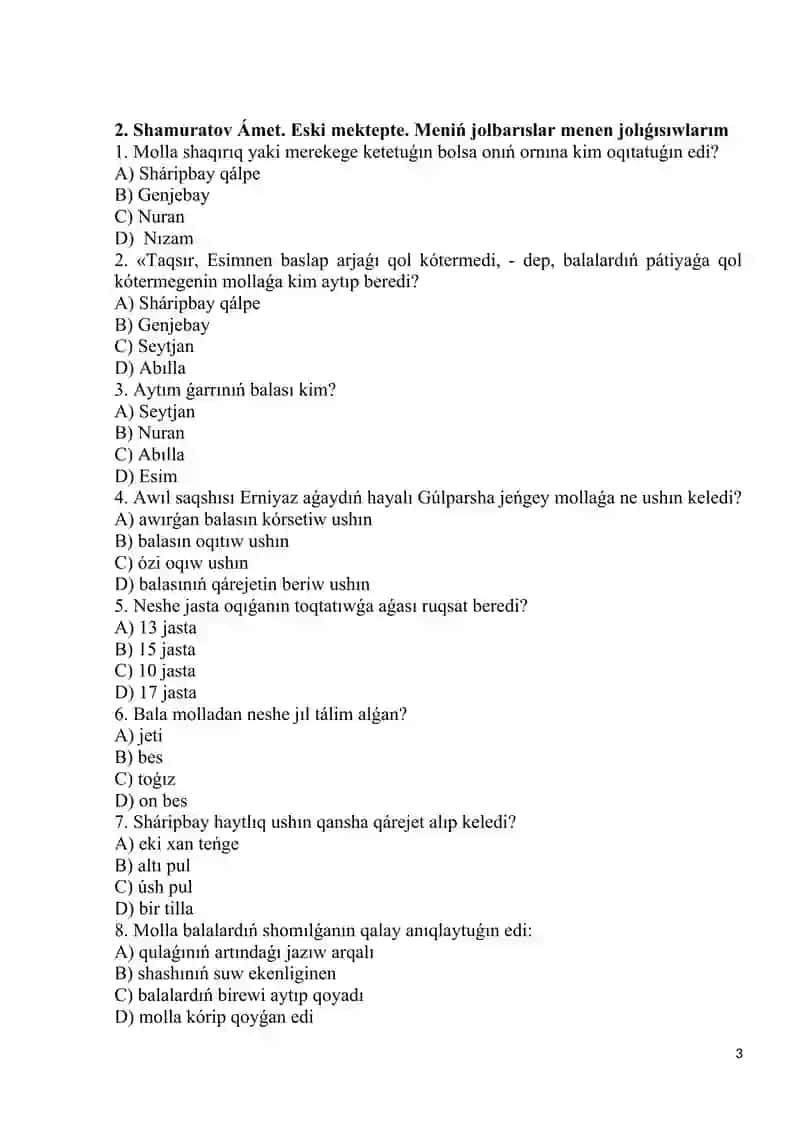 qoraqolpoq tilidagi test 3