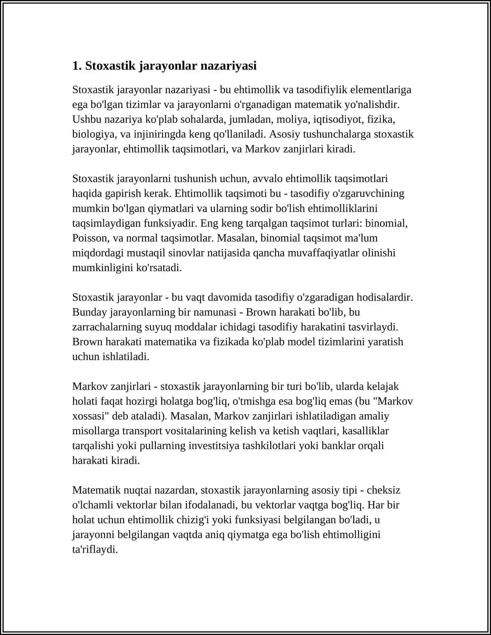 STOXASTIK VA DETERMINANTLASHGAN MODELLAR 3