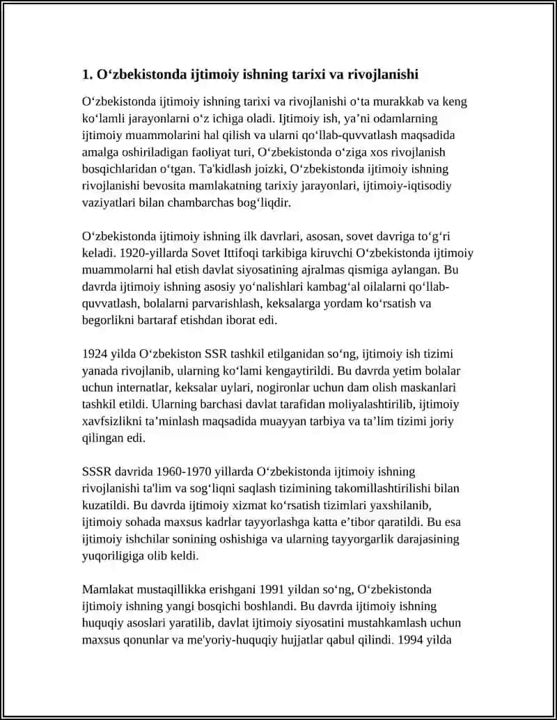 O‘ZBEKISTONDA IJTIMOIY ISH REFERAT 3
