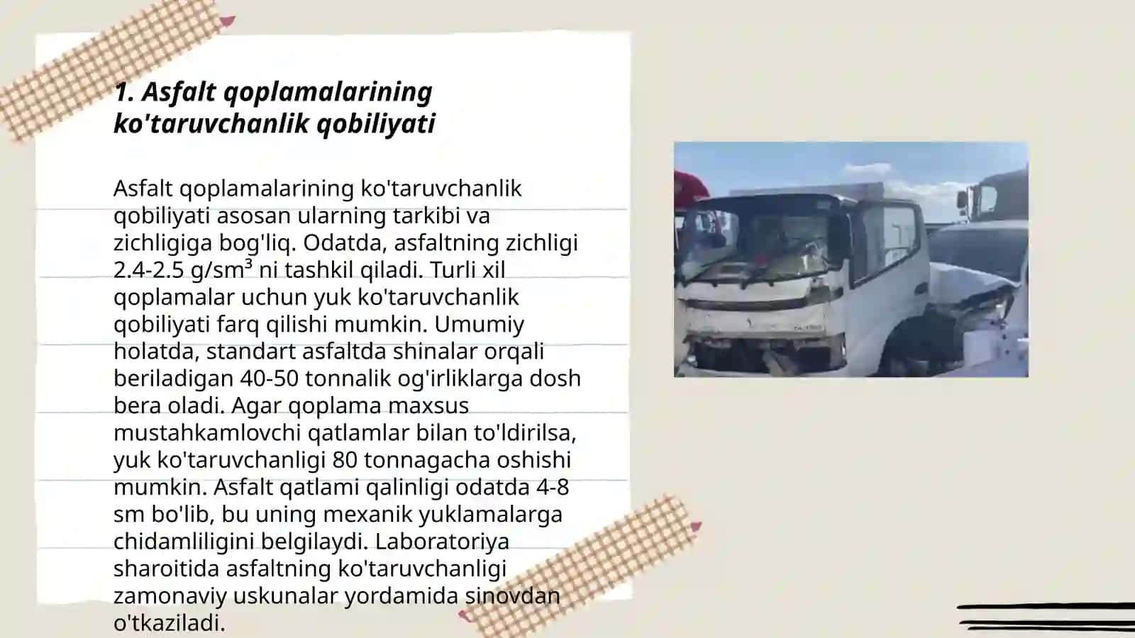 Asfalt qoplamalarining ko'taruvchanlik qobiliyati 3