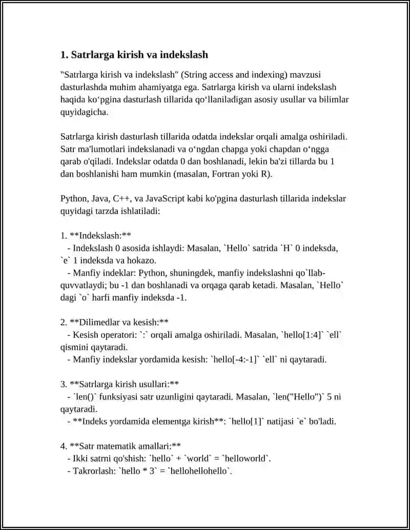 MATNLAR BILAN ISHLASH, SIMVOLLARNI TAQQOSLASH VA SATRLARNI FORMATLASH USULLARI 3