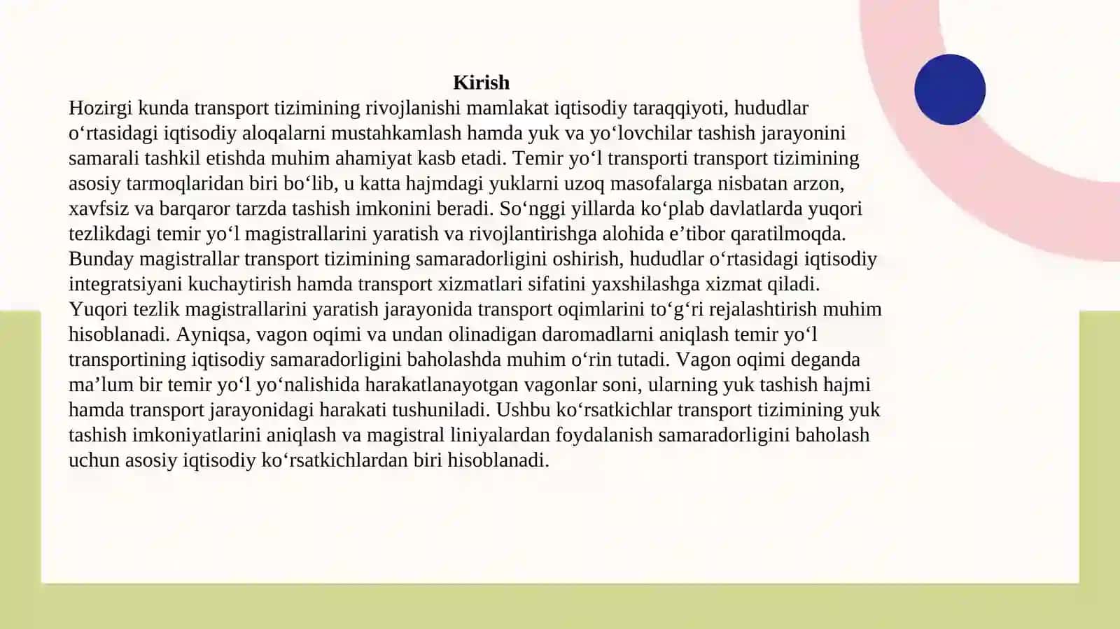 Yuqori tezlik magistrallarini yaratishda vagon oqimi daromadlarini aniqlash 3