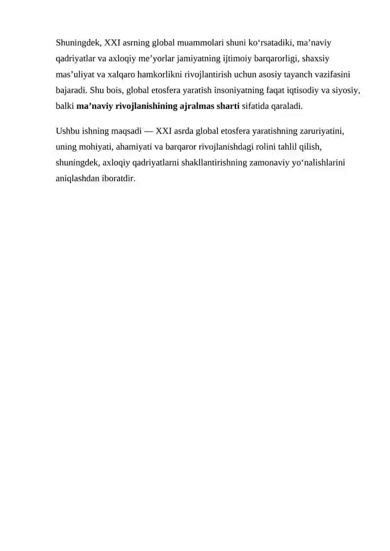 XXI ASRLARDA GLOBAL ETOSFERA (AXLOQIY MUHIT) YARATISH ZARURIYATI 3