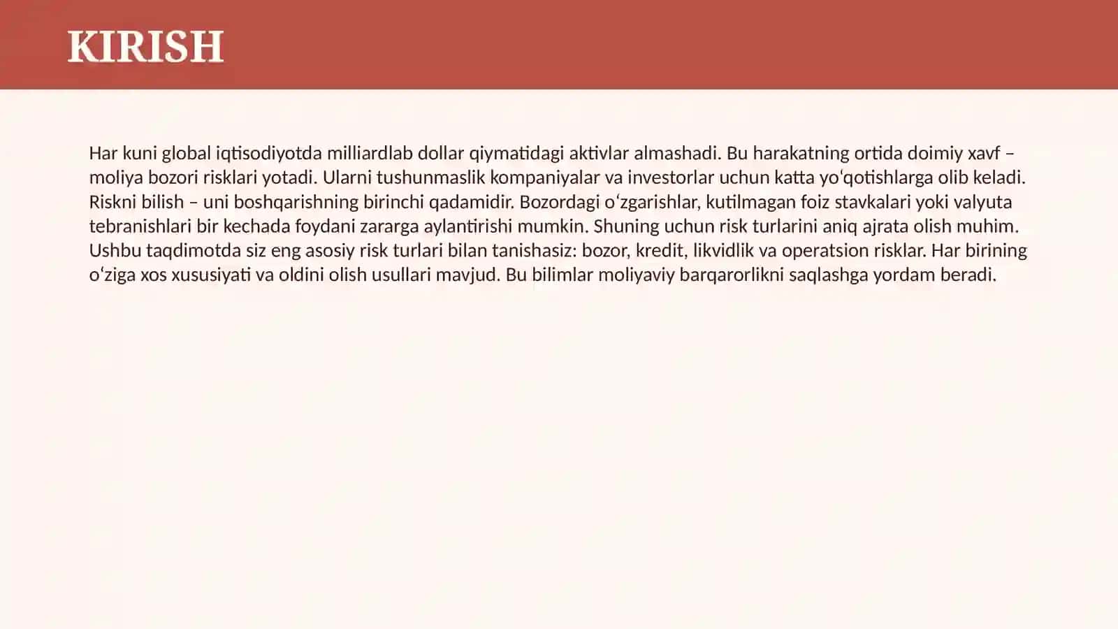 MOLIYA BOZORI RISKLARI VA ULARNING TURLARI 3