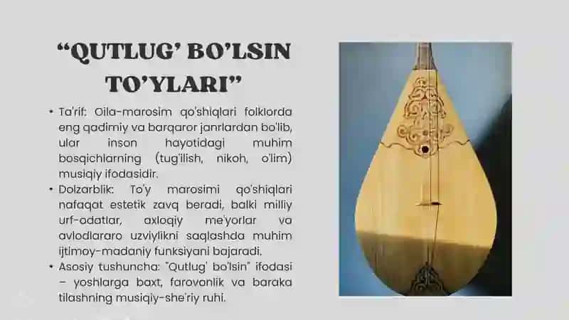 o`zbek xalq musiqa ijodi fanidan tayyorlangan taqdimot 3