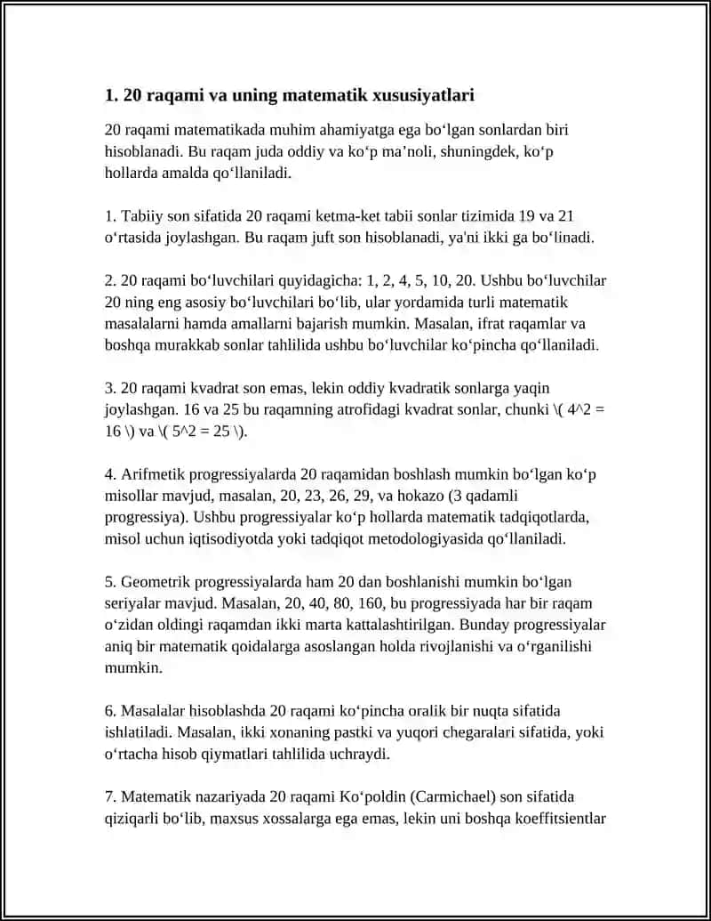 20 raqami va uning matematik xususiyatlari 3