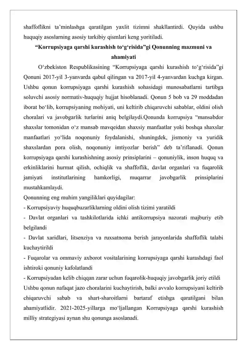 O‘zbekistonda korrupsiyaga qarshi kurashish sohasidagi davlat siyosati va vazifalari 3