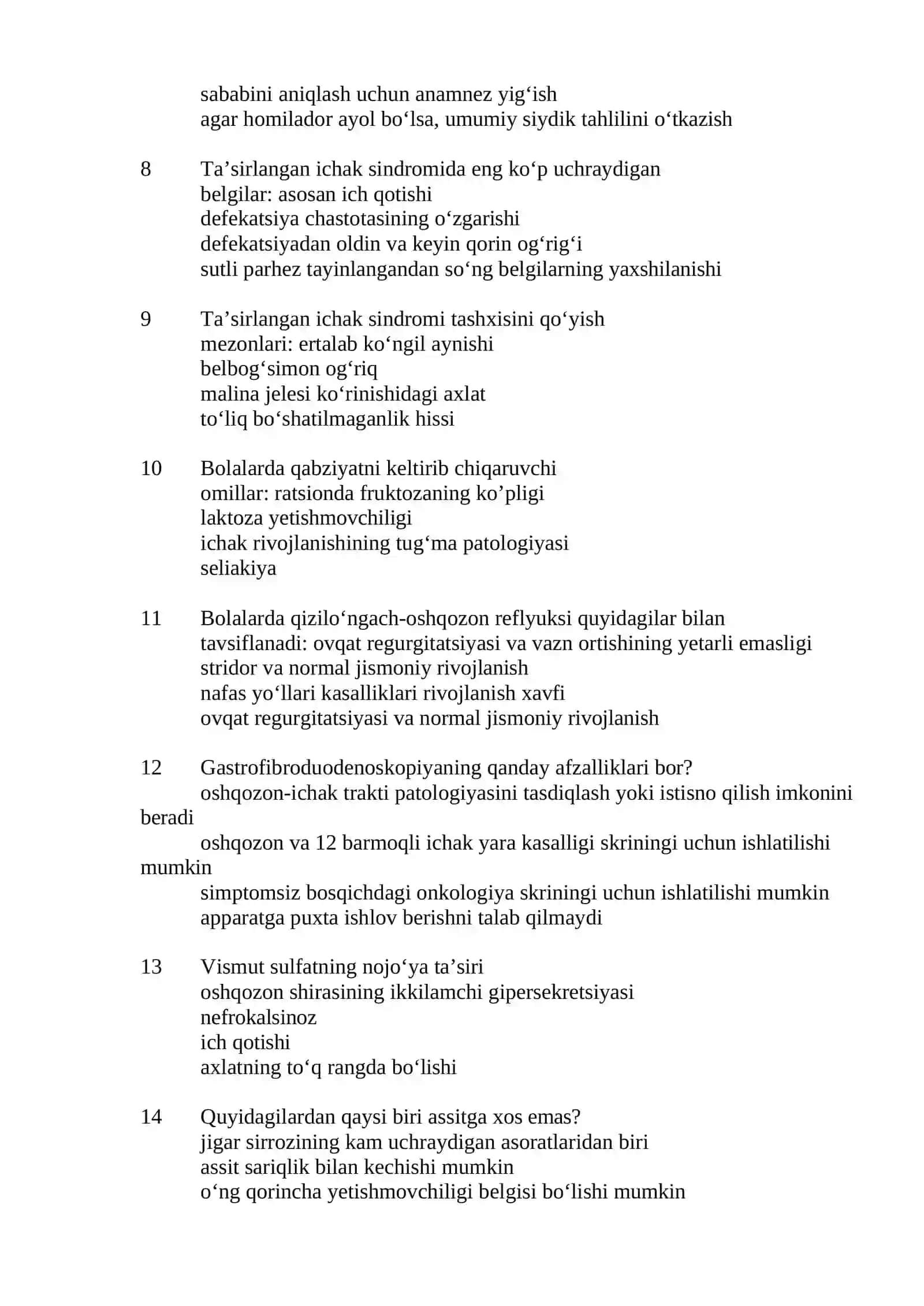 OILAVIY SHIFOKORLIK MUTAXASSISLIGI BO'YICHA SHAKLLANTIRILGAN TEST SAVOLLARI RO'YXATI 3