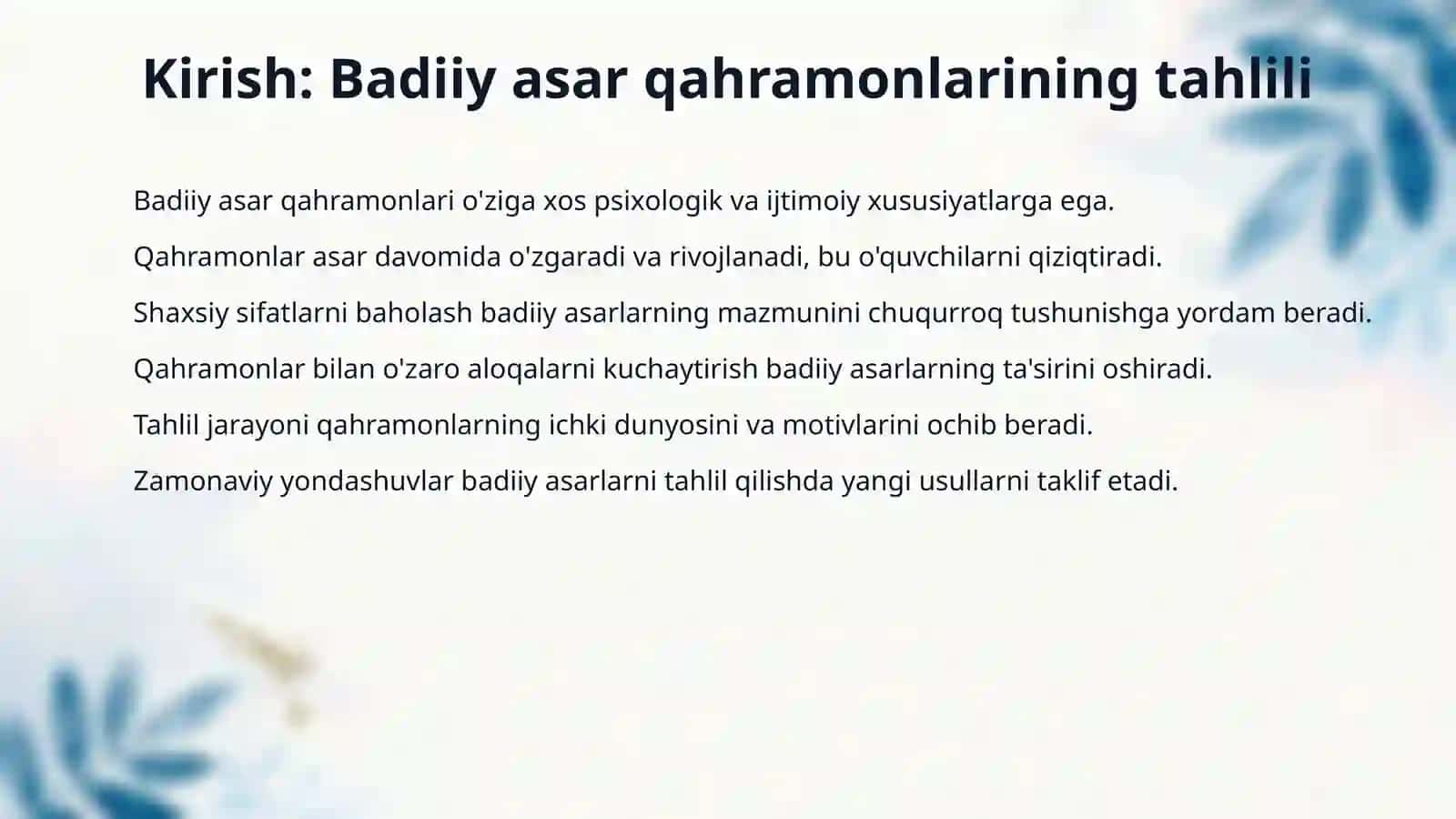 Badiiy asar qahramonlari shaxsiy sifatlarini baholashning mazmuni,usullari va metodlari. 3