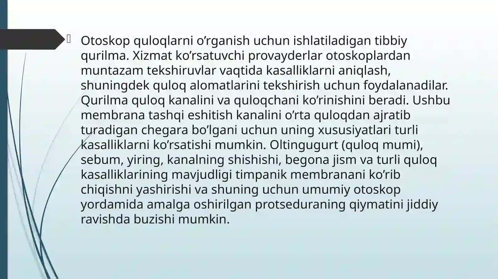 Quloq,tomoq va burun kasalliklarini tashxis qilishda foydalaniladigan qurilma va uskunalar 3