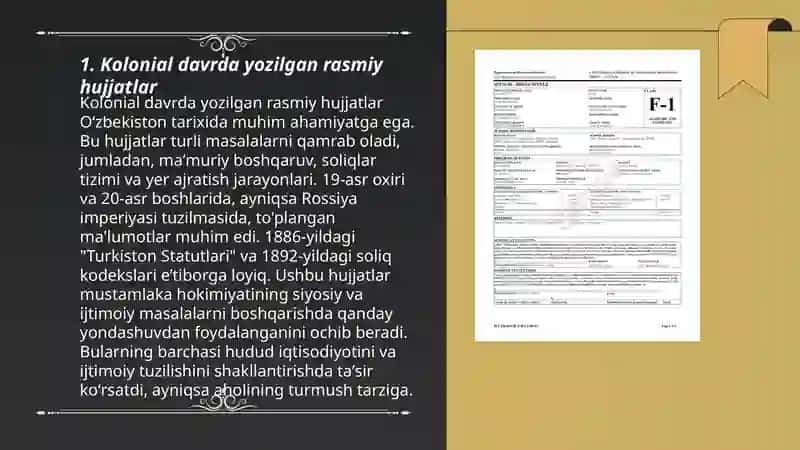 Kolonial davr tarixiga oid rasmiy hujjatlar va ushbu davr to'g'risidagi adabiyotlar 3