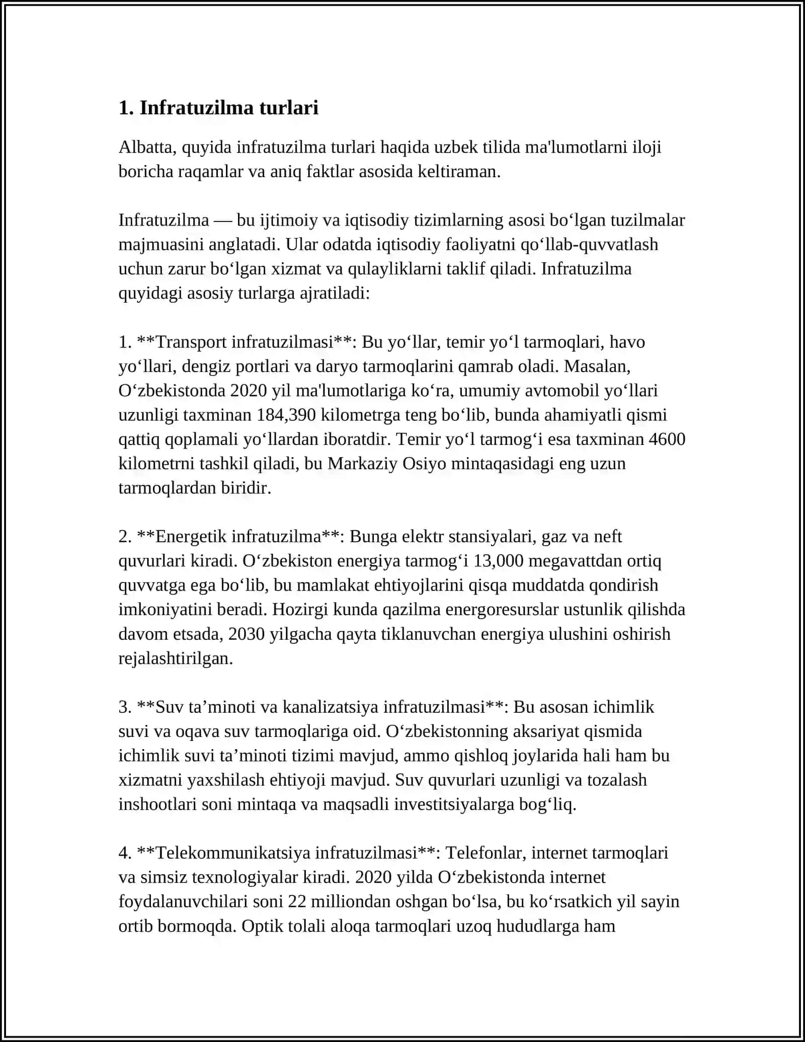INFRATUZILMA NIMA VA U O‘Z ICHIGA NIMALARNI OLADI? 3