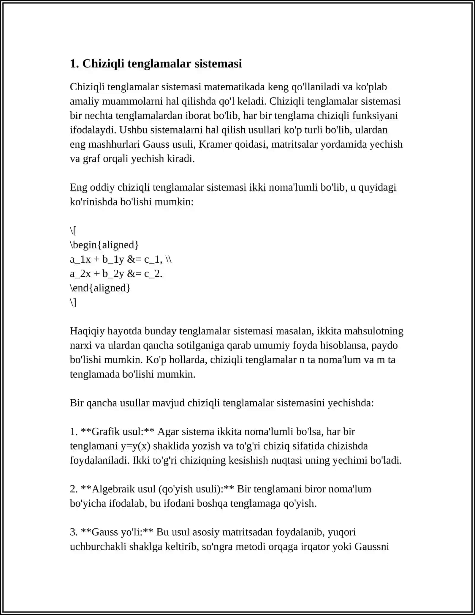 CHIZIQLI TENGLAMALAR SISTEMASI HAQIDA MATRITSAVIY YECHISH METODI 3