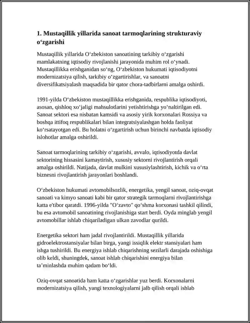 MUSTAQILLIK YILLARIDA SANOAT YOʻNALISHIDAGI OʻZGARISHLAR 3