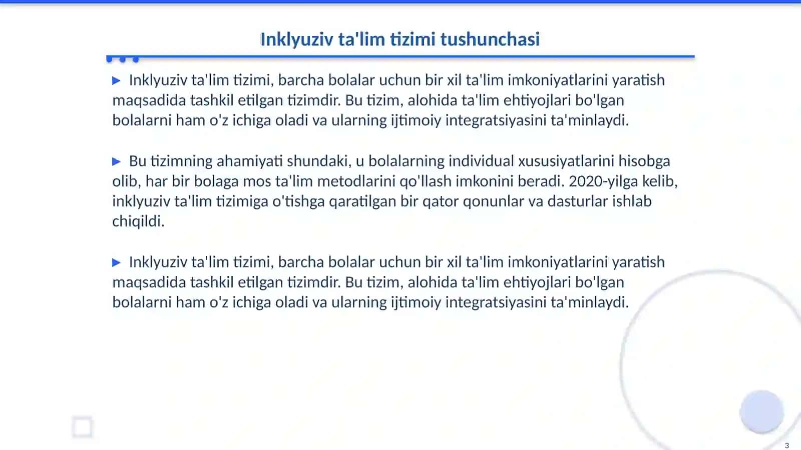 Alohida ta'lim ehtiyojlari bulgan bolalarni oqitish uchun inklyuzif ta'lim tizimi 3