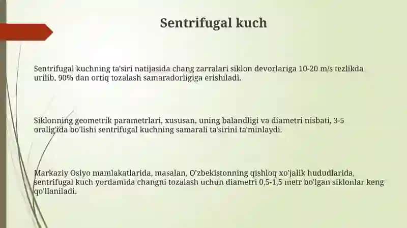 Quruq usulda chang ushlovchi siklon tuzilishi va parametrlari 3