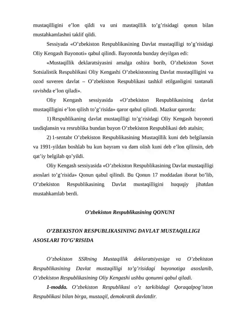 O’ZBEKISTONDA DAVLAT MUSTAQILLIGINING QO‘LGA KIRITILISHI XUQUQIY DEMOKRATIK DAVLAT VA FUQAROLIK JAMIYATI ASOSLARINI BARPO ETISH BORASIDAGI ISLOHOTLAR 3