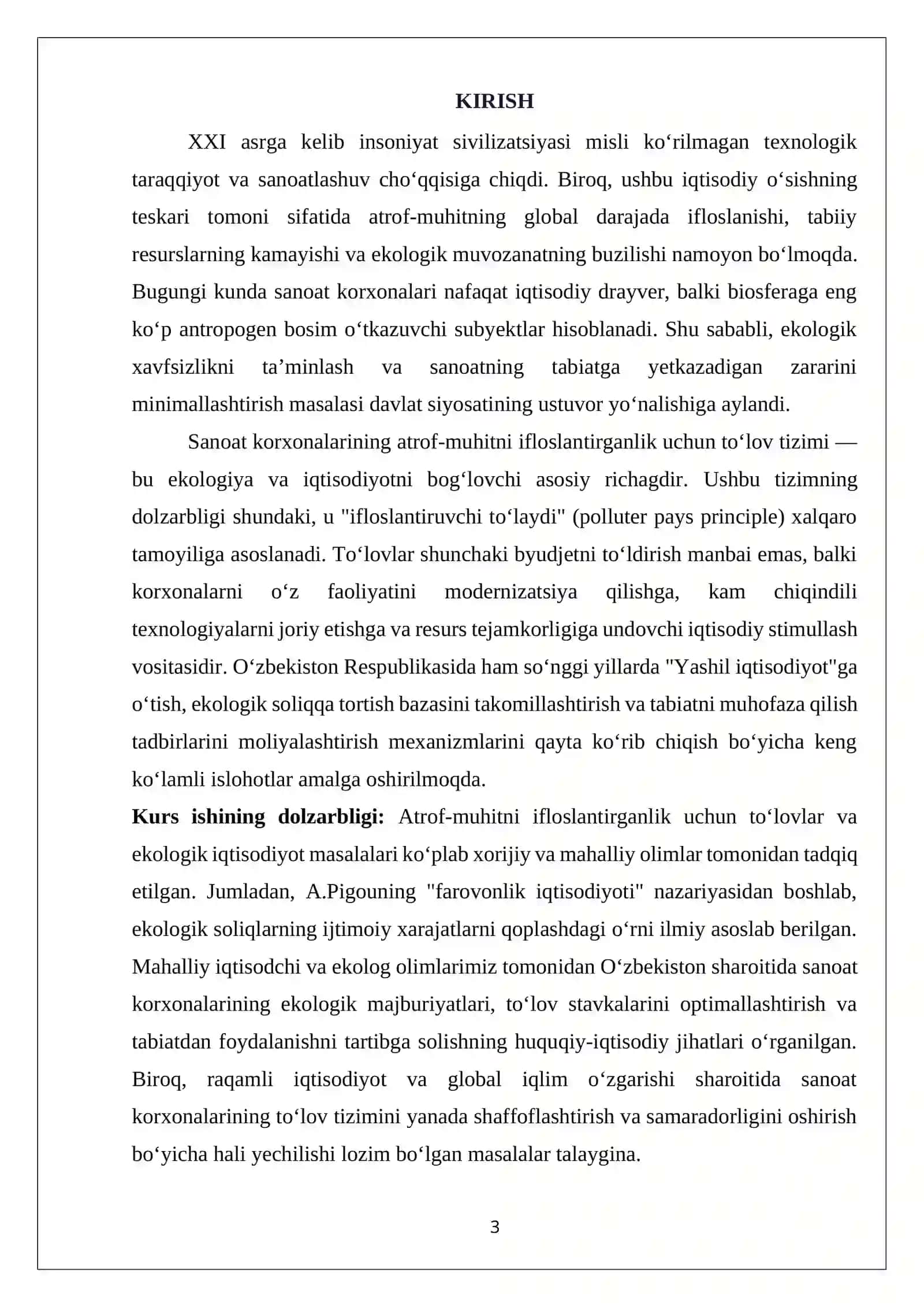 Sanoat korxonasining to‘lov tizimi: Atrof-muhitni ifloslantirganlik uchun to‘lov 3