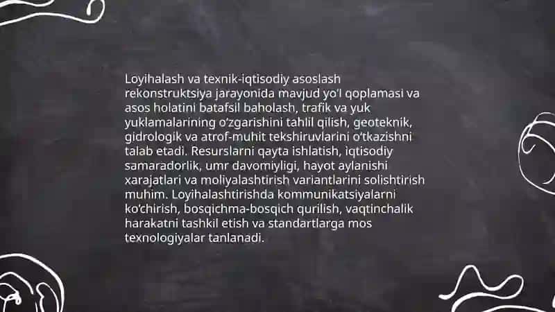 Avtomobil yoʻllarini rekonstruksiya qilishda bajariladigan ishlarning oʻziga xos tomonlari 3