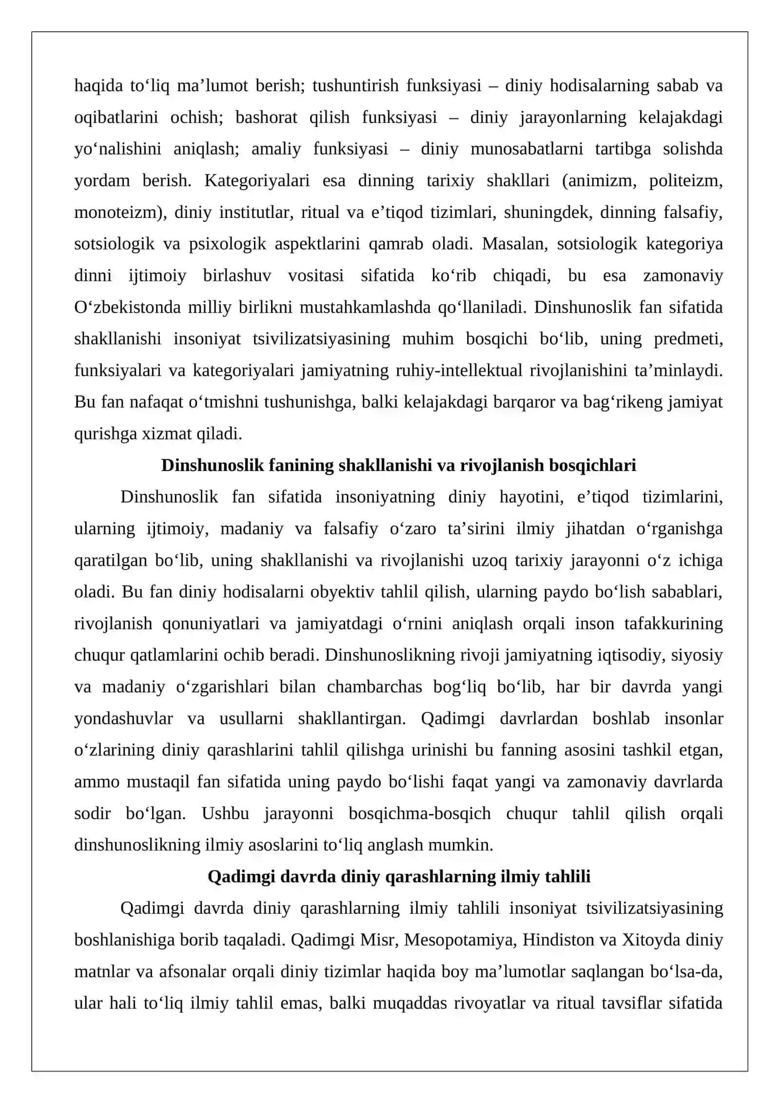 Dinshunoslikning fan sifatida shakllanishi, predmeti, funksiyalari, kategoriyalari 3