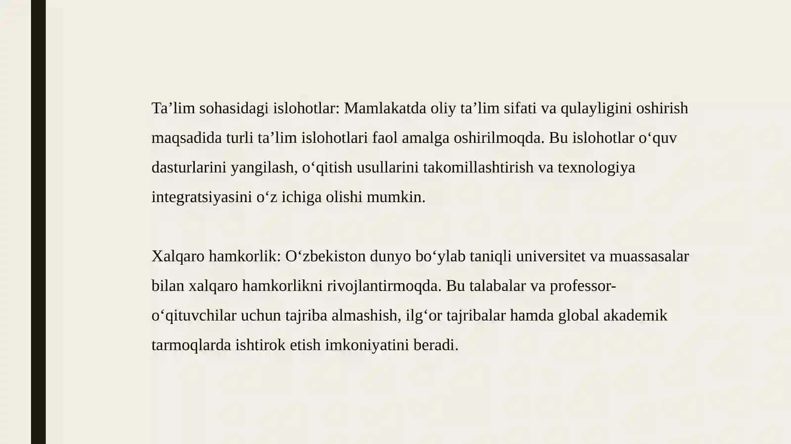 O‘zbekiston Respublikasi Oliy ta’lim tizimini 2030 yilgacha  rivojlantirish Konsepsiyasini o‘rganish. 3