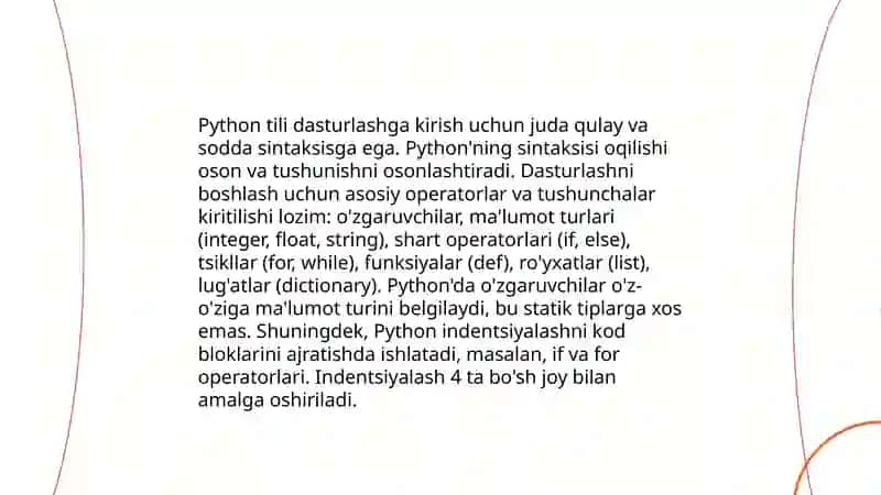 Python tili sintaksisi, asosiy operatorlari 3