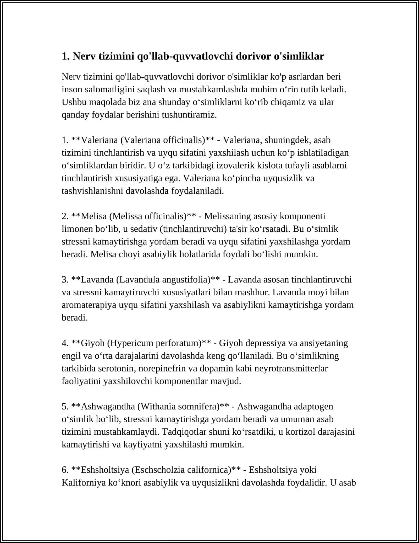 MUSTAQIL ISH Mavzu: PERIFERIK NERV TIZIMIGA TA'SIR ETUVCHI DORIVOR O‘SIMLIK PREPARATLARI 3