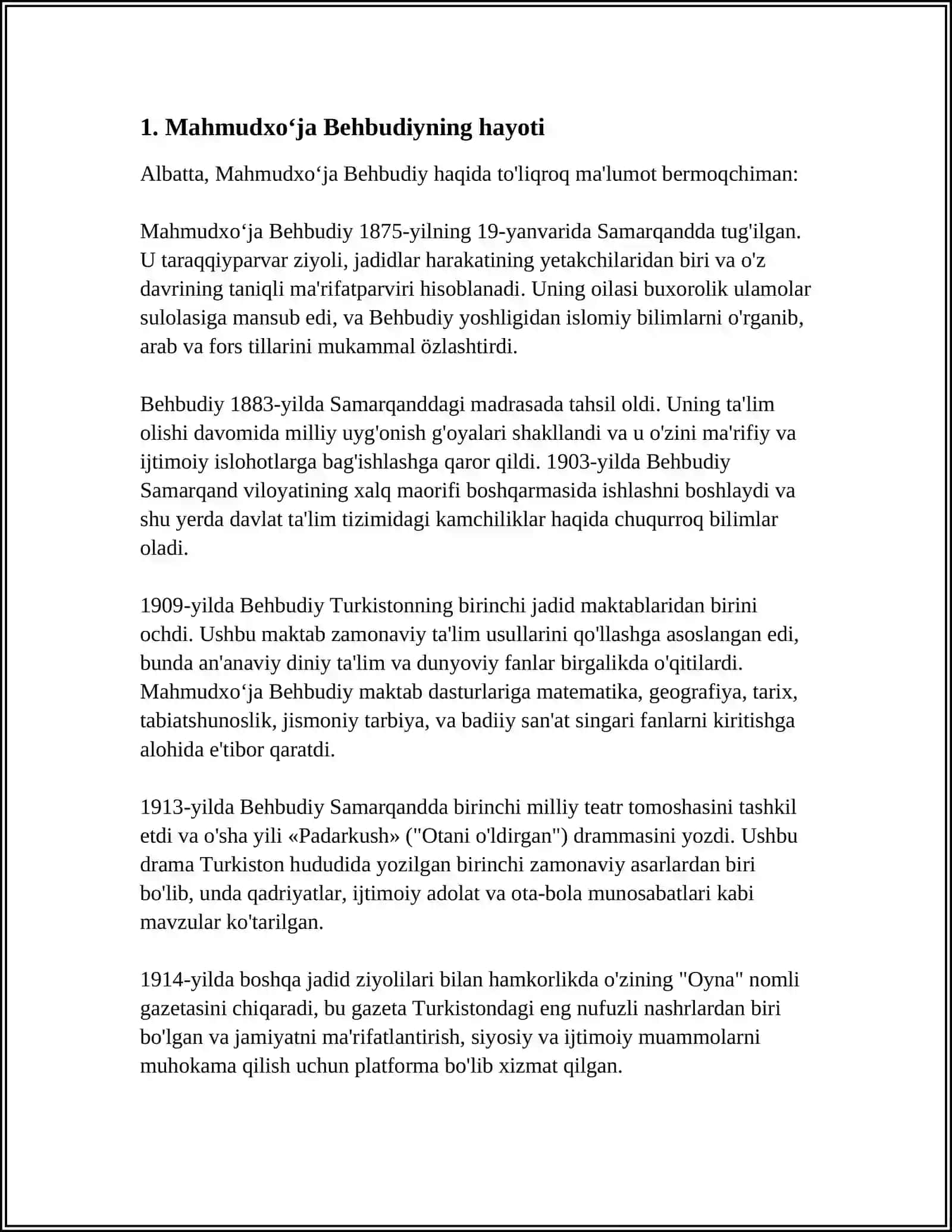 MUSTAQIL ISH Mavzu: MAHMUDXOʻJA BEHBUDIY 3