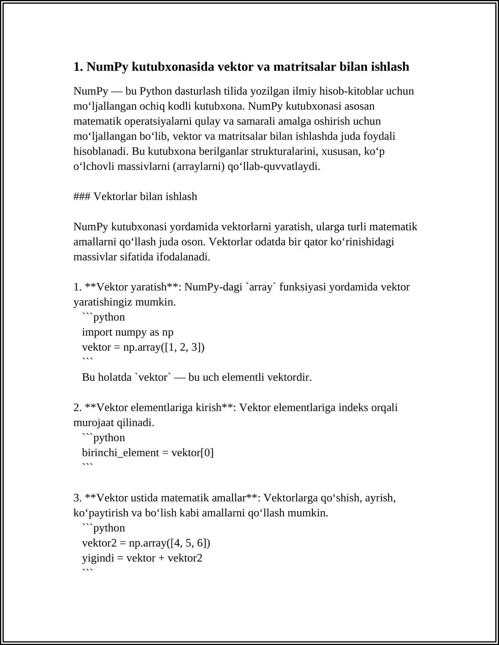 PYTHON/MATLAB DASTURIY VASITASINING SUN'IY INTELLEKDA QOʻLLANILADIGAN KUTIB HONALARI (NUMPY,SCIPY,KERAS,PANDAS,TENSORFLOW) 3